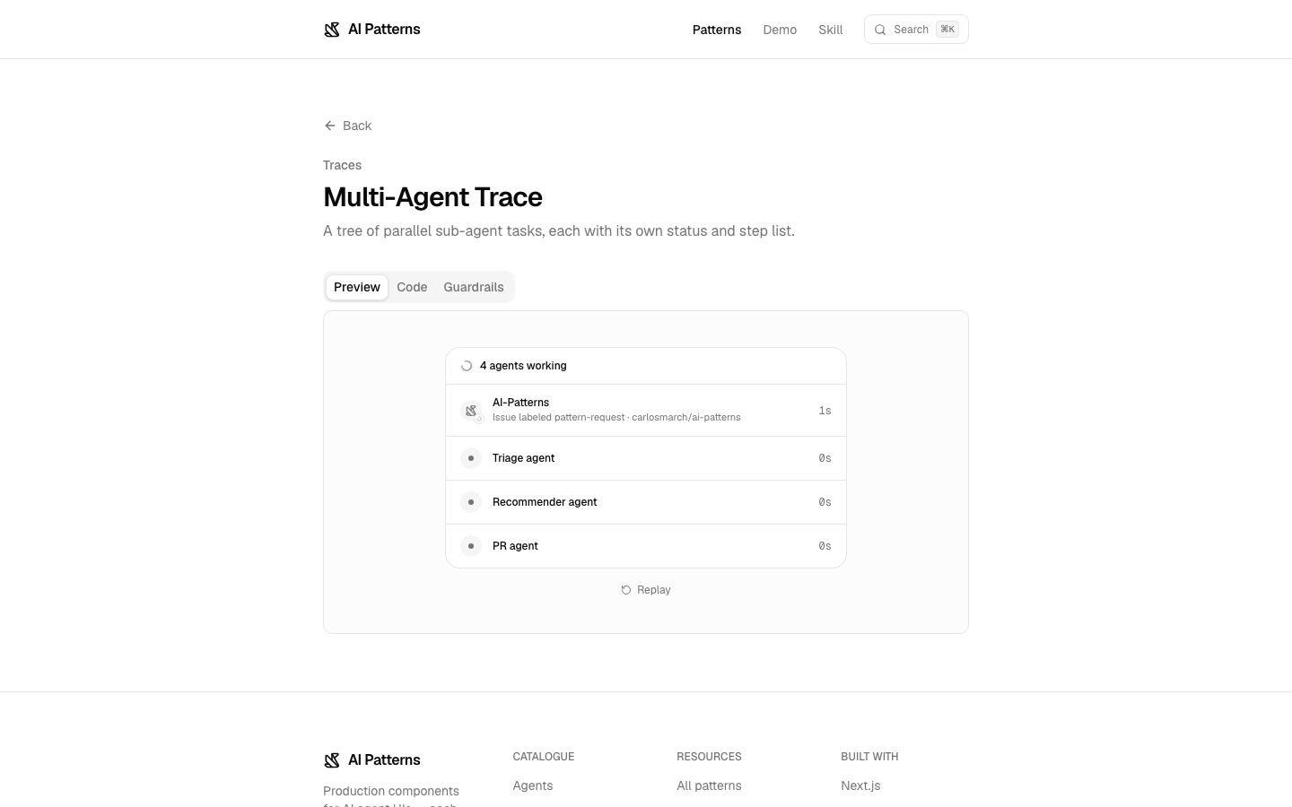Multi-agent trace — the completed record of a multi-step agent run