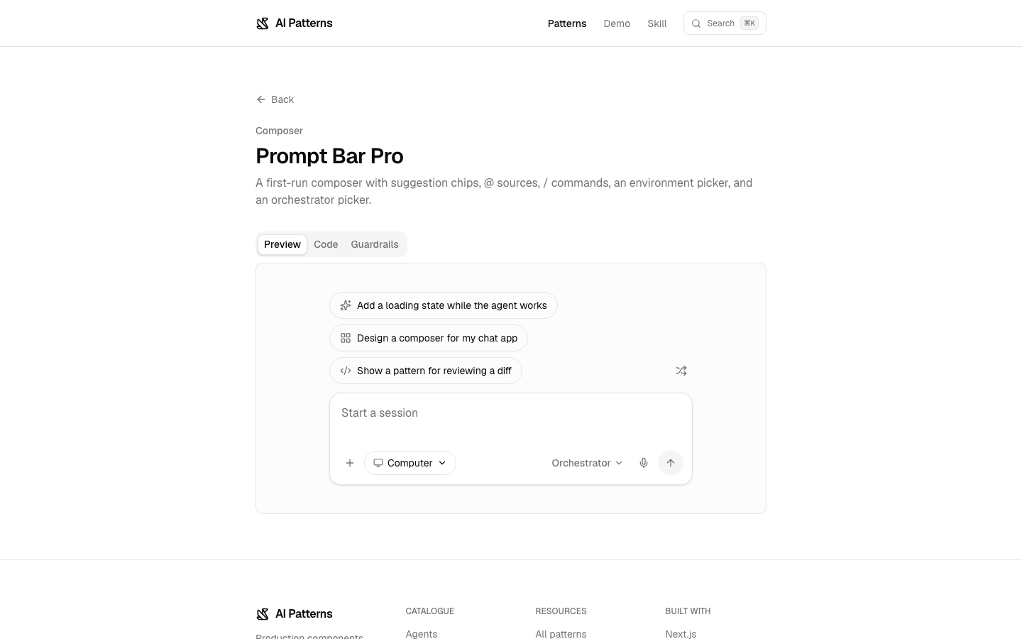 Prompt Bar Pro — the composer pattern for multi-modal agent input